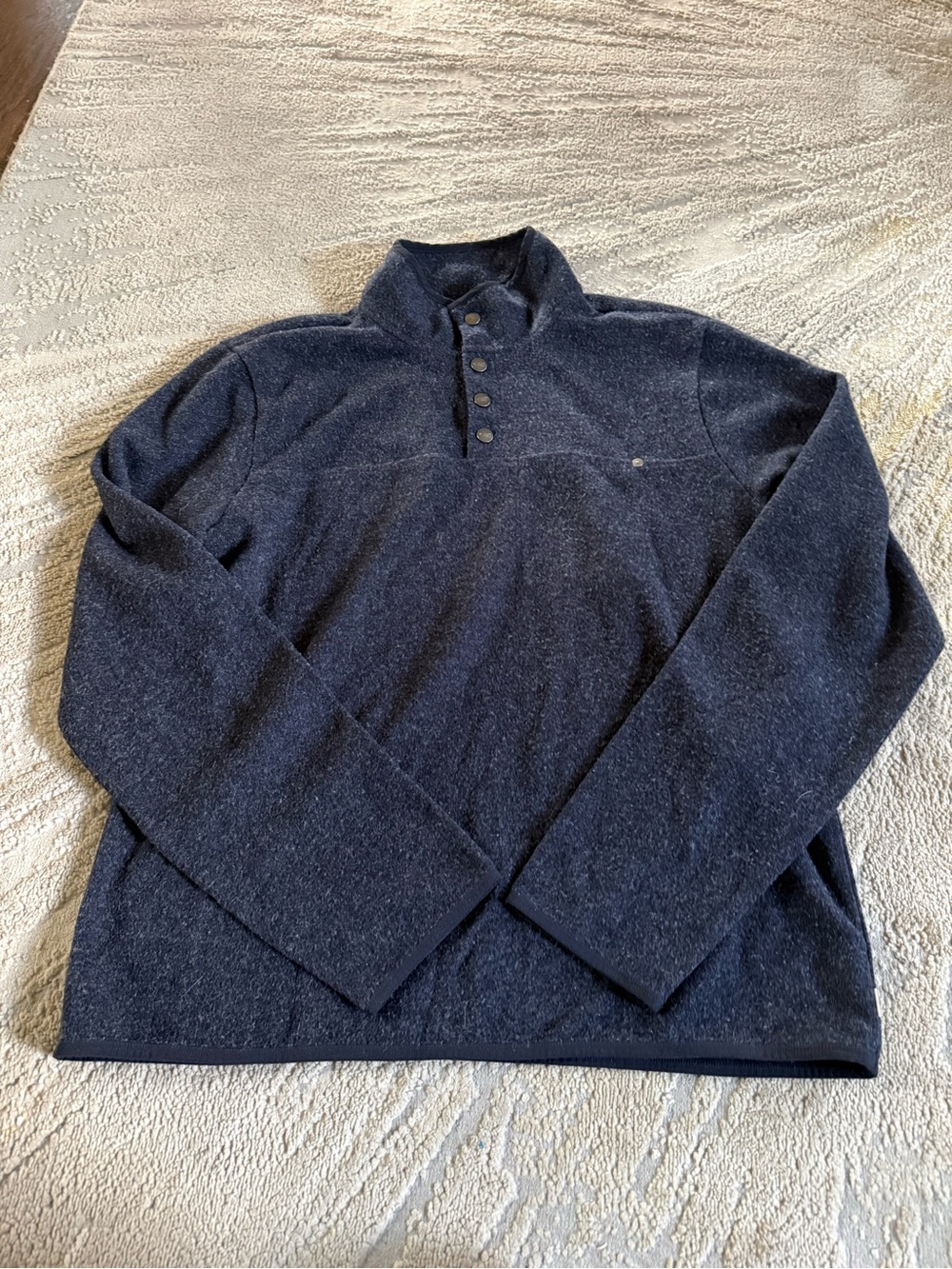 Vuori Navy blue Venice sweater 3/4 snap Button Up Mock Neck Pullover large
